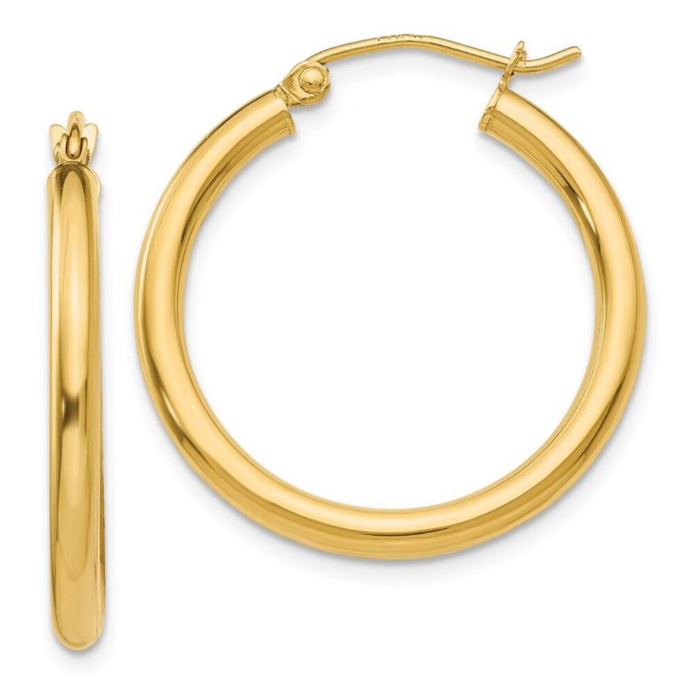 2.5mm, 14k Yellow Gold Classic Round Hoop Earrings, 25mm (1 Inch)